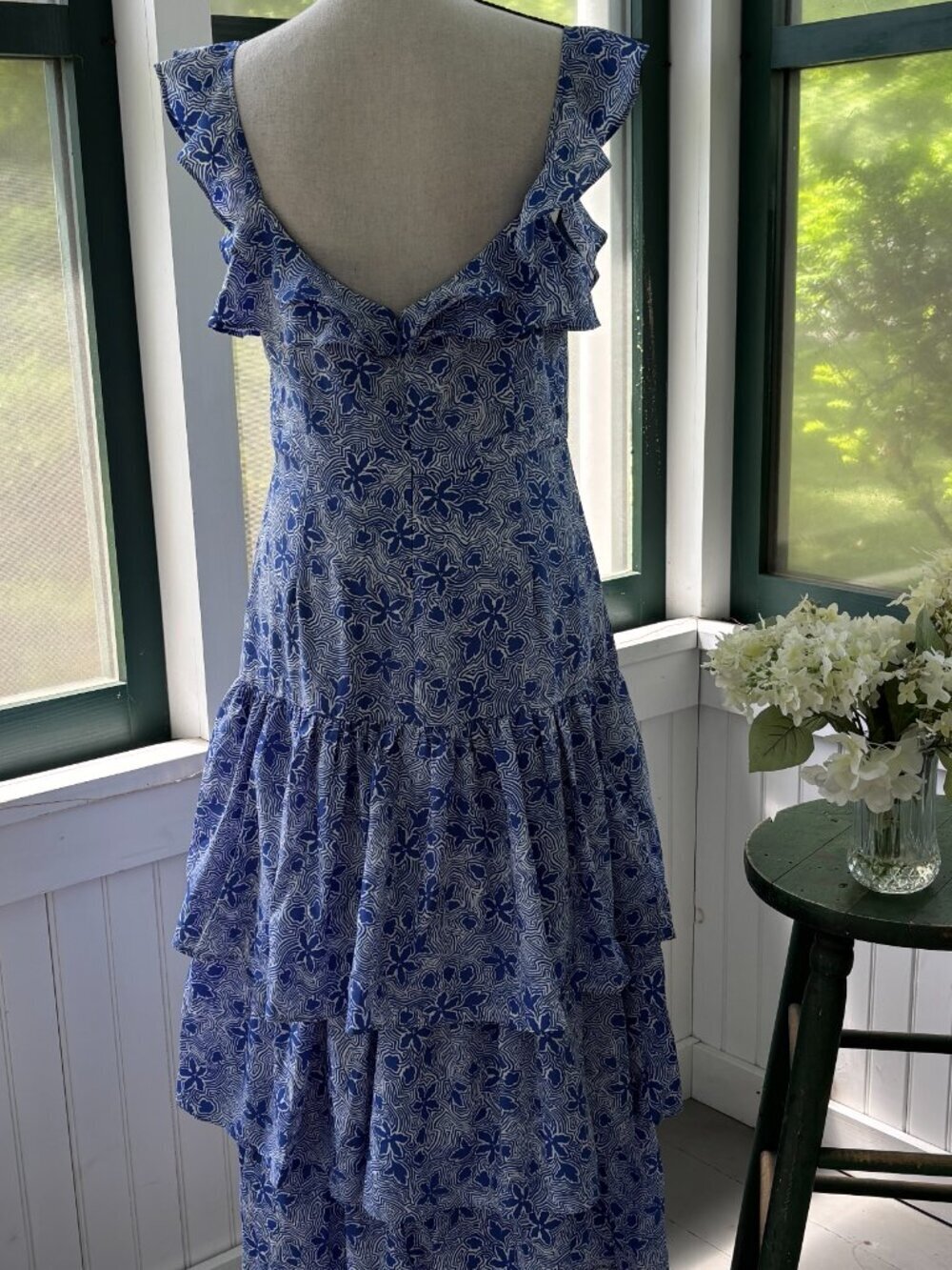 Likely Blue Floral Ruffle Midi Dress | Blue White Botanical Print | Size 6 | NWT - Picture 3 of 7